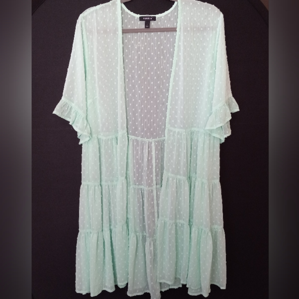 Torrid Mint Coquette Ruffled Dot Kimono